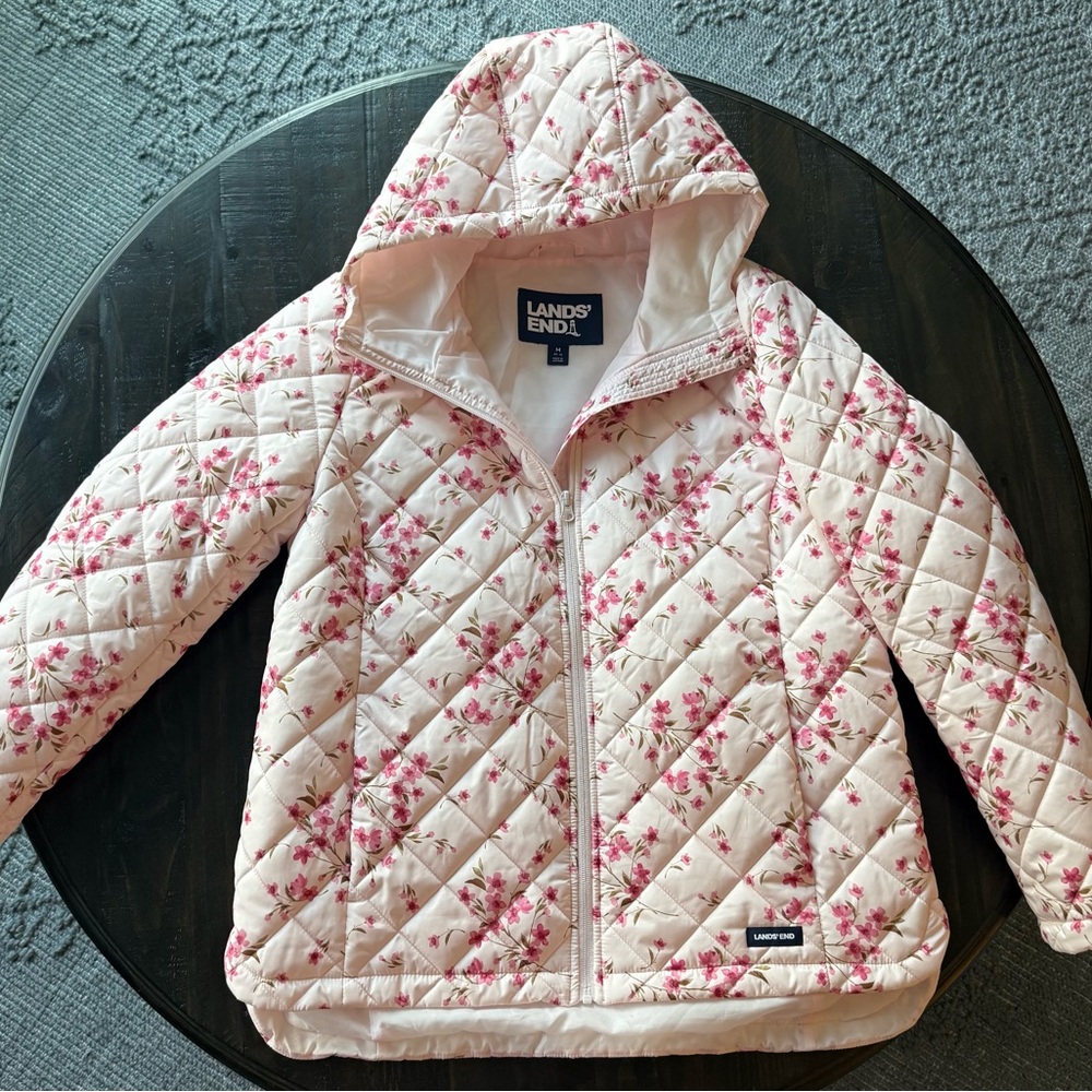 Lands' End Pink Floral Quilted Jacket